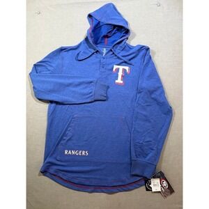 Texas Rangers Baseball Hoodie Pullover Button Neck Logo Men's Medium‎ True Fan